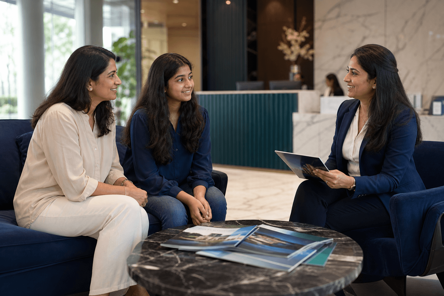 A family discussing institute admissions with a Vericx advisor