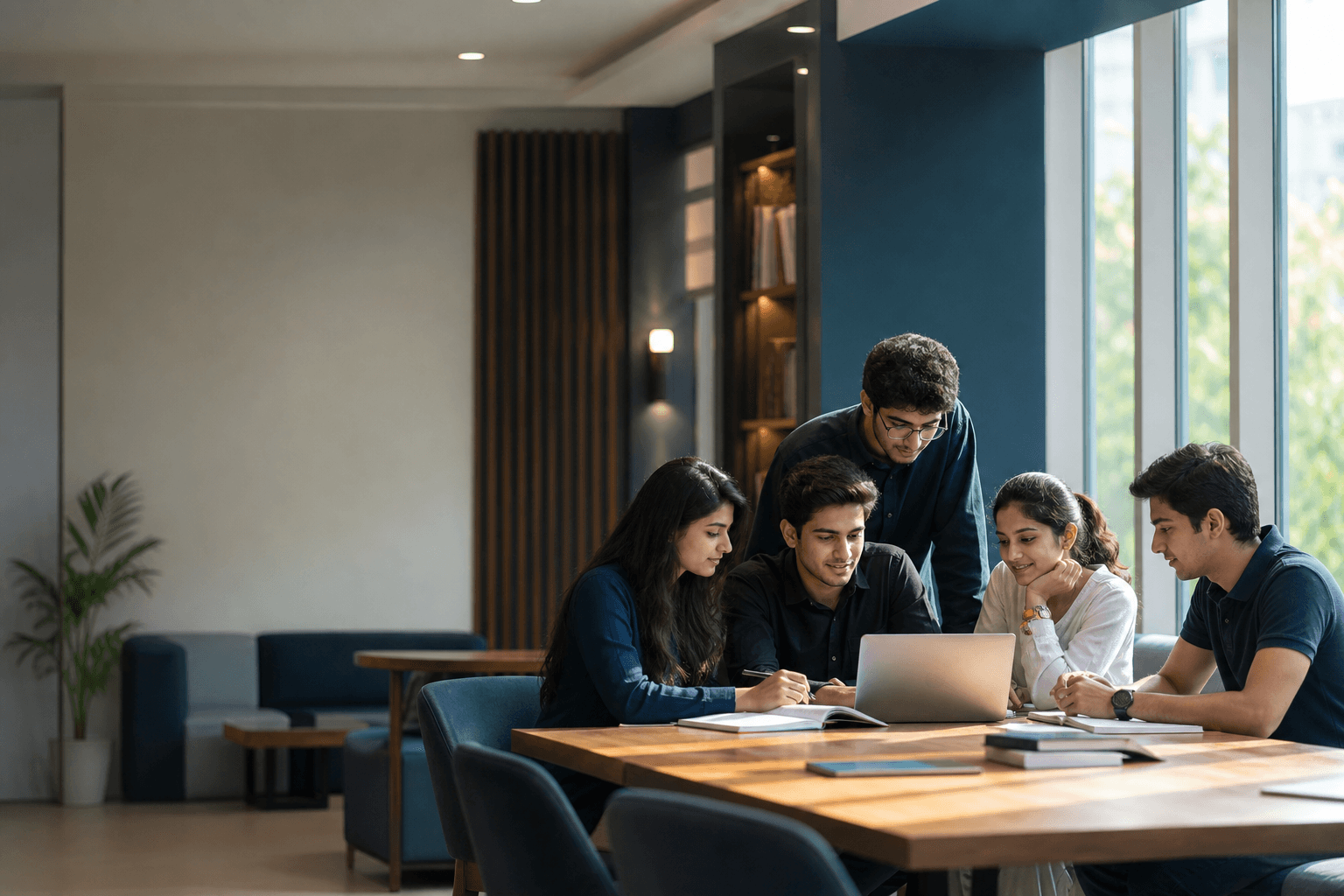 Students collaborating in a bright Vericx study lounge